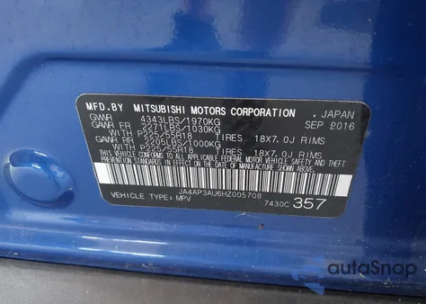 2017 Mitsubishi Outlander Sport 2.0 Es/Es 2.0 z USA, uszkodzony, nr VIN JA4AP3AU6HZ005708